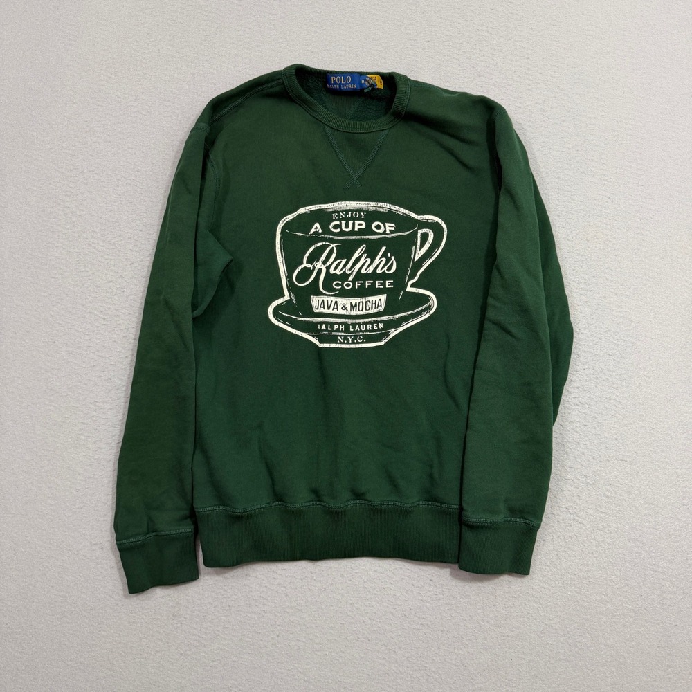 Polo Ralph Lauren Sweatshirt Mens Medium Green Ralphs Coffee Java Mocha Graphic